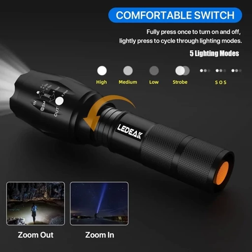 چراغ قوه تاکتیک نظام ی با باتری قابل شارژ و شارژر اورجینال اروپا (پس کرایه) — تصویر ۳